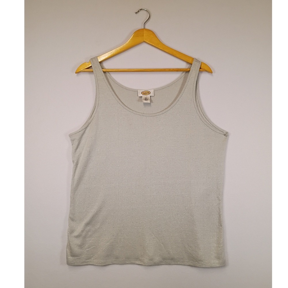 Metallic Shimmer Talbots Women XL Silver Scoop Neck Knit Tank Top Sleeveless